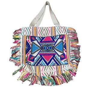 LaraEthnics Boho tote handbag purse beaded tassel ethnic Indian woven large